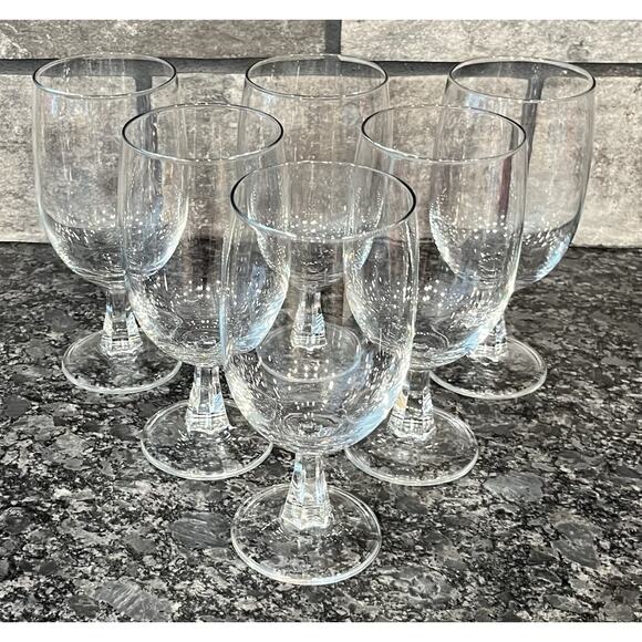 6 Clear Crystal Wine Goblets Water Glasses Hexagonal Stem 7” - Picture 2 of 7